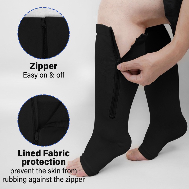 PUTUO Plus Size Compression Socks: Wide Calf Zip Flight Sock