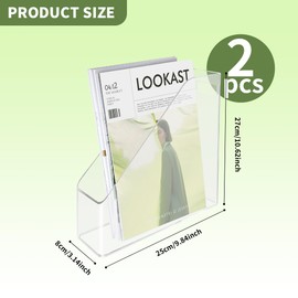 YEUIKERR 2 Pcs Acrylic Magazine File Holder Clear Plastic Magazine Holder with Handle, Slim Vertical Magazine Storage Organizer Binder Organizer for Desk