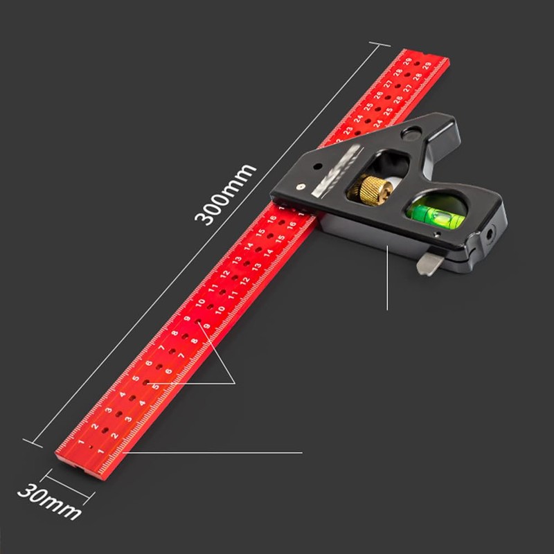 12 Inch Heavy Duty Combination Square, Aluminum Alloy 45°/90°Woodworking Square