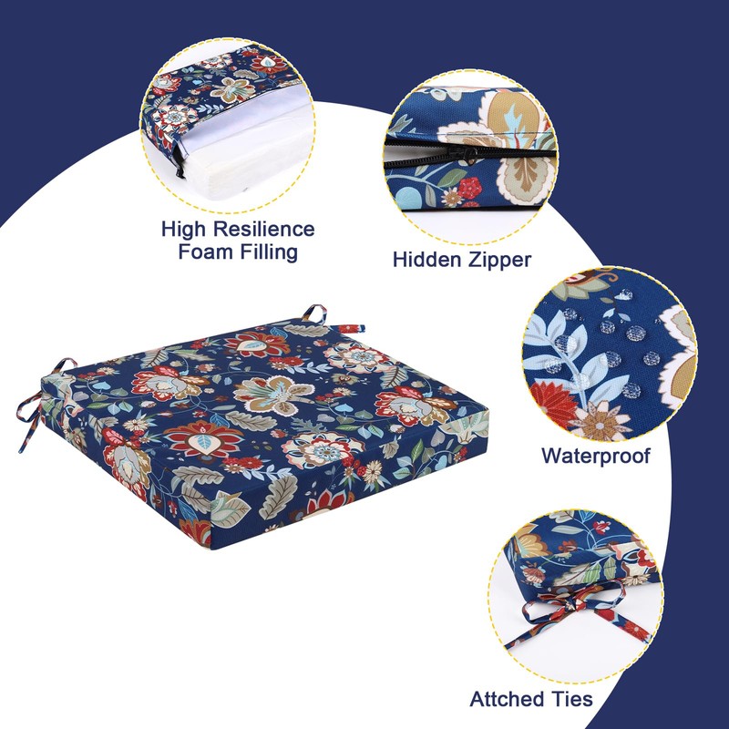 MJIAHOMDEC Outdoor Chair Cushions Set of 2,Waterproof Outdoor Seat Cushions