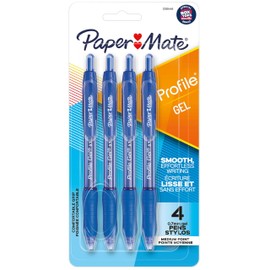 Paper Mate Gel Pen, Profile Retractable Pen, 0.7mm, Blue, 4 Count