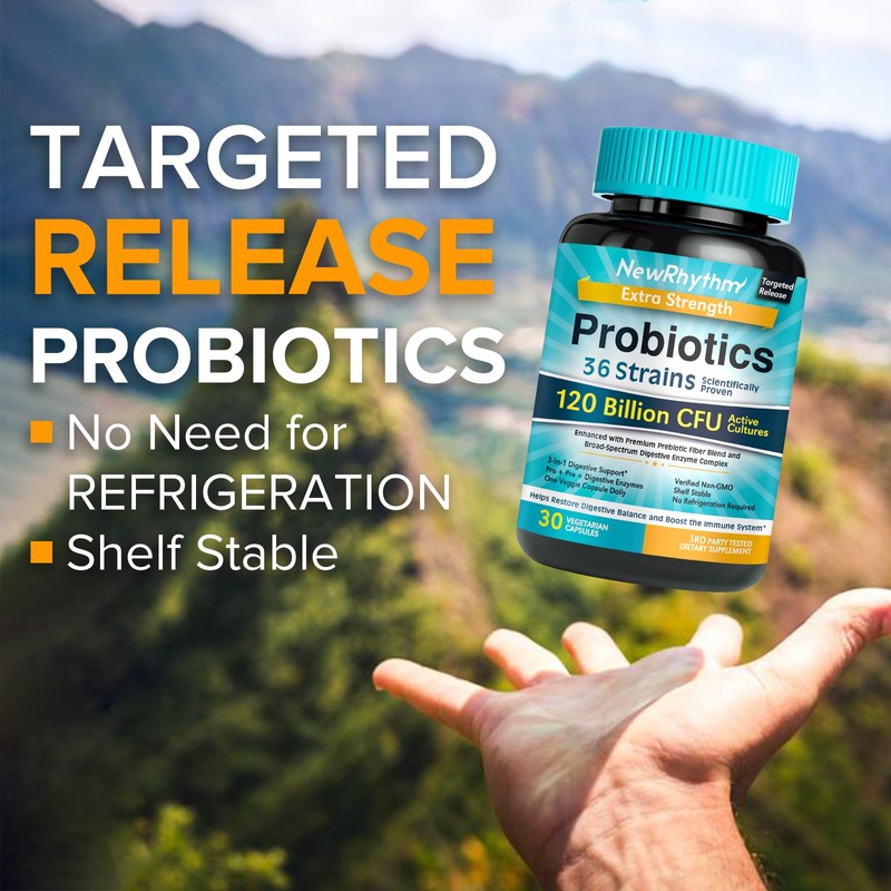 NewRhythm Probiotics 120 Billion CFU 36 Strains, 3-in-1 Probiotics for
