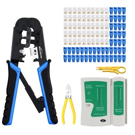 NataLink RJ45 Crimp Tool Ethernet Crimper Tool Kit Cat 6 Cat 5E Cat 5 Crimping Tool with Network Cable Tester, Wire Cutter Pliers, Mini Cable Stripper, 50 Pcs Cat 5E Connector and Strain Relief Boots