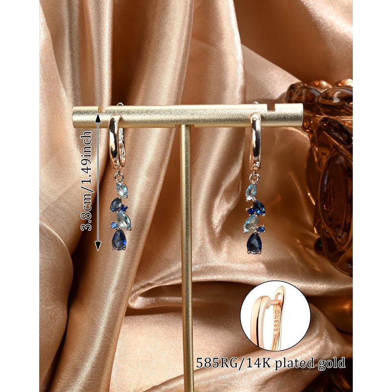 Blue Earrings for Women Sapphire and Aquamarine Shaped Leaf Long