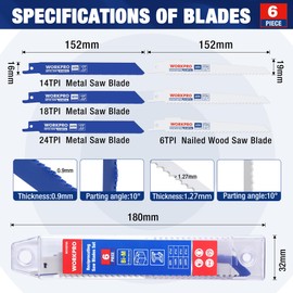 WORKPRO Reciprocating Saw Blades Set of 6 Bi-Metal Saw Blades for Cutting Metal, Wood with Nails, Wood, Plastic, with Storage Box, Compatible with Standard Reciprocating Saws