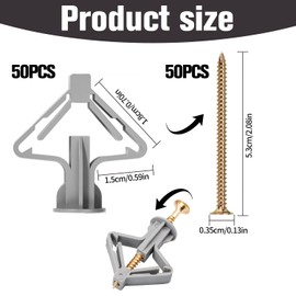 Plasterboard Fixings Set – 50pcs Heavy Duty Wall Plugs with Screws for Drywall – Zinc Self-Drilling Anchors for Hollow Walls – Strong Drywall Plasterboard Anchors for Mounting & Installation