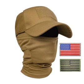 KUFORES Brown Balaclava Face Mask Baseball Cap with American Flag Patch,Summer Cooling Neck Gaiter,UV Protector Motorcycle Ski Scarf Hunting Fishing Men/Women Trucker Caps