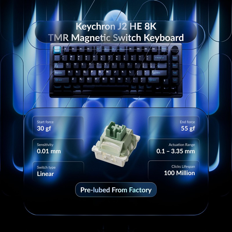 Keychron J2 HE Hall Effect Wired Gaming Keyboard Volume Knob,