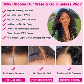 5x8 Glueless Wigs Human Hair Pre Plucked Pre Cut Deep Wave Glueless Wigs Human Hair 5x8 Hd Lace Closure Wigs Human Hair Curly Human Hair Wig 180% Density Wear And Go Glueless Wigs Human Hair (20inch)