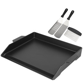 BBQ Future Universal Griddle for Gas Grill with spatula set, 18" x 14" Nonstick Cast Iron Outdoor Gas Grill Griddle Insert, Large BBQ Flat Top Plate fits Electric/Stove Accessories