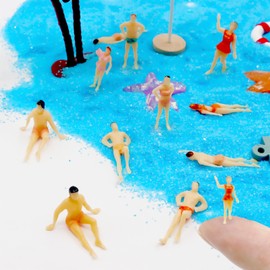 Hiawbon 30 pcs 1:75 Scale Mini Painted People Model Beach Swimsuits Figurines Miniature People Figures
