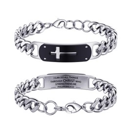 Lunvky Cross Bracelet for Men Teen Boys, Stainless Steel Bible Verse Jesus Bracelet Christian Religious Jewelry Gifts Wrist Metal Cross Chain Bracelet Male Teenage Age Kids Boys Philippians 4:13