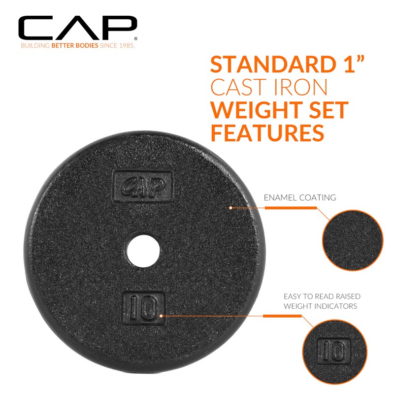 CAP Barbell Cast Iron Standard 1-Inch Weight Plate Set –