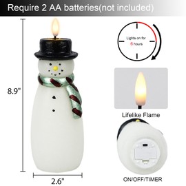 Lasumora Snowman Christmas Decorations Flameless Candle with 6h Timer, Hand-Carved Snowman Sculptures Candle Art Decor, Real Wax Battery Operated Flickering Xmas Gift Home Table Ornaments (2.6" x 9")