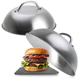 com-four® 2 x Burger Bells Made of 304 Stainless Steel - Melting Bell for Cheeseburger - Cover for Kitchen, Grill and Teppanyaki - Burger Cover Dishwasher Safe