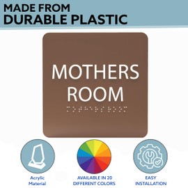 ADA CENTRAL SIGNS - 6" X6" Mothers Room Sign - ADA Compliant Tactile Graphics Grade 2 Braille Text Acrylic Wall Signs - Lactation Nursing Room Door Signs for Hospitals, Offices, Clinics & Apartments