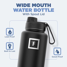 IRON °FLASK Camping & Hiking Hydration Flask with 3 Lids - Stainless Steel, Double Walled & Vacuum Insulated Water Bottle - Leak Proof & BPA Free (Day & Night, Spout - 32 oz)