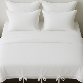 LINENWALAS 100% Organic Cotton Voile Duvet Cover Set- 3-Piece Ultra Soft, Lightweight Bed Linen Quilt Cover with Bow Knot Closure for Double Size Bedding (200x200 cm, White)