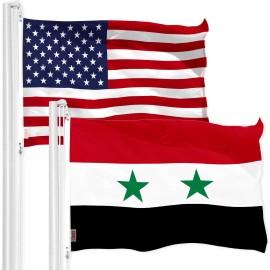 UD_G128 Combo Pack: American USA Flag 3x5 Ft & Syria Syrian Flag 3x5 Ft  Both LiteWeave Pro Series Printed 150D Polyester, Brass