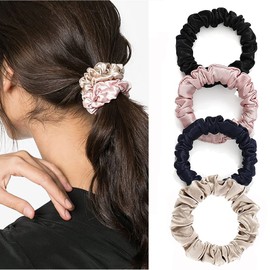 Scrunchie Hair Elastic Hair Elastic Volume Satin Hair Accessory, Large, Stylish, Adult, Hair Clip, Women's, Elegant, Hair Ornament, Anti-Static, Gentle on Hair Gift (Set of 4)