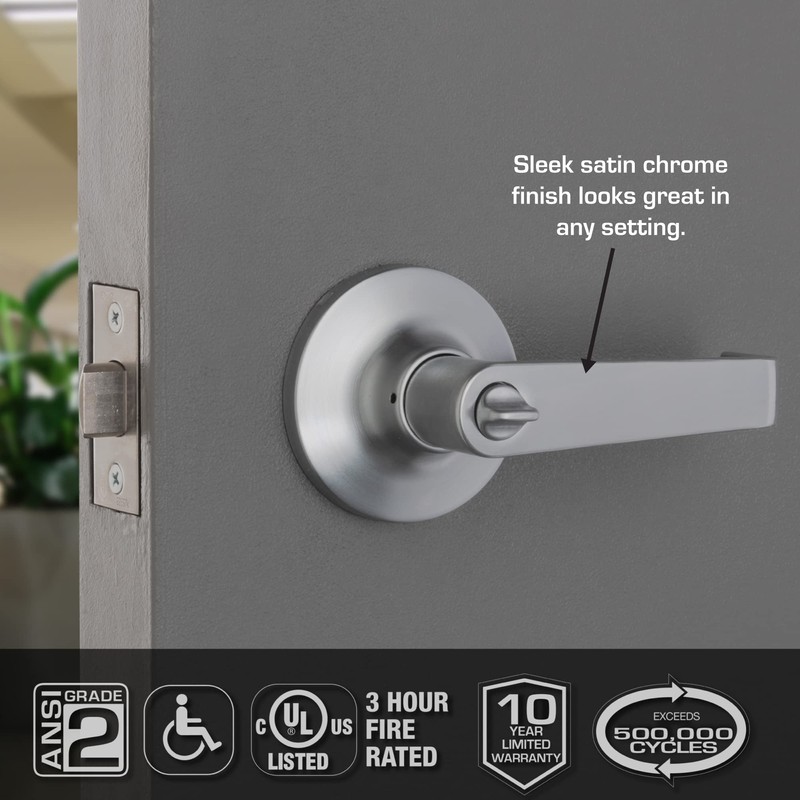 BRINKS Commercial - Light Duty Privacy Door Lever, Satin Chrome