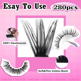 Cluster Lashes 280 pcs Lash Clusters D Volume Eyelashes Extensions 9-16 mm Mix 40D+50D Individual Lashes Thin Band Eyelashes Cluster for DIY Lash Extension Beginners (Lash Clusters)