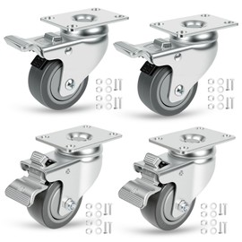 Fixhando 3 Inch Locking Casters Set of 4, Heavy Duty Grey Polyurethane Wheels, 360-Degree Silent Smooth Rotation, 880 lbs Capacity 4-Pack for Carts, Industrial Equipments, Workbench