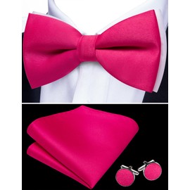 Barry.Wang - Pajaritas de moño para hombre, color sólido, con diseño de esmoquin y gemelos de pañuelo, para bodas, fiestas, Color sólido rosa rosa, Talla única