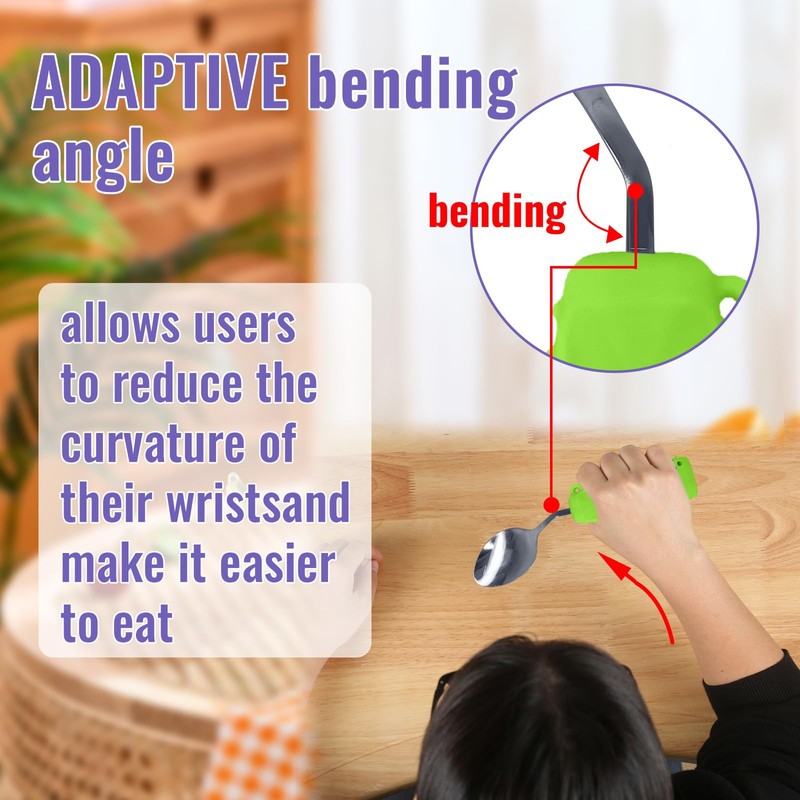 Ehucon Adaptive Utensils Angled Spoon and Fork for Hand Tremors