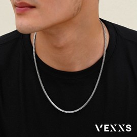 VEXXS Foxtail Chain, 18K Real Gold Plated Men's Chain, Durable No Color Fading Gold Chain 3mm Men’s Necklace Chain Urban Fashion Street Wear (3mm-White Gold, 24.00)