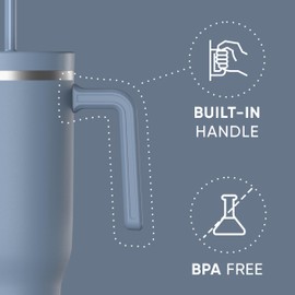 Hydrapeak Voyager 40 Oz Stainless Steel Tumbler with Handle, Insulated Water Bottle With Straw & Lid, Cupholder Friendly Reusable Travel Mug (Modern Blue)