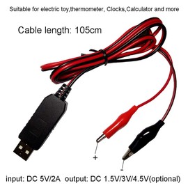 KHIOPNT AA AAA Battery Eliminator USB 5V to 1.5V/3V/4.5V/6V Step-Down Cable for Clocks Toys (3V)