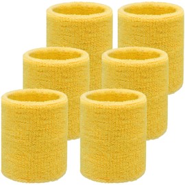 IMAGERIO 6 Pack 4 Inch Wrist Sweatbands Tennis Wrist Bands Absorbent Sweat Band for Men and Women, Breathable Cotton Sweatbands for Working Out, Football, Basketball, Running Athletic Sports -Yellow
