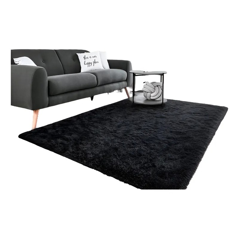 Alfombra De Salón Peluda Súper Suave De 160cm120cm Negro
