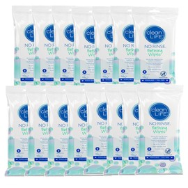No-Rinse Bathing Wipes by Cleanlife Products (15 Pack), Premoistened and Aloe Vera Enriched for Maximum Cleansing and Deodorizing - Microwaveable, Hypoallergenic, Rinse-Free and Latex-Free (8 Wipes)