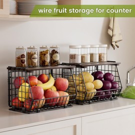 GGIU Wire Fruit Basket for Kitchen Storage: Hanging and Counter Wall Fruit Basket for Vegetable Produce - Potato and Onion Storage for Pantry 3 Pack