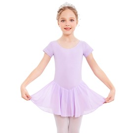 untlet Girls Ballet Tutu Dress Short Sleeve Cotton Dance Leotard with Skirt Ballerina Outfit Purple 9-11 Years