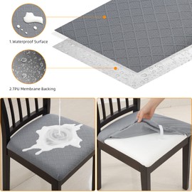 Fuloon Dining Room Chair Seat Covers, Waterproof Chair Seat Covers, No Backrest, Dining Room Chair Seat Protective Cover, Removable, Washable for Office High Chairs, 6 Pieces