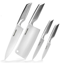 NEWMATIC 4-Piece kitchen knife set, stainless steel shef's knife set & sleaver with siamond sut technology - integrated molding design for home cooking