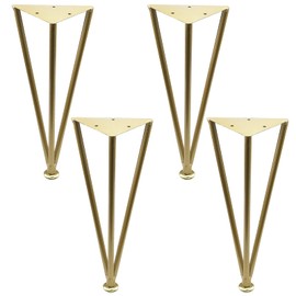 Geesatis 4 Pcs Gold Hairpin Table Legs Adjustable Metal Furniture Legs 3 Rod Feet for Coffee Table Desk, with Mounting Screws, Height 12 inch / 300 mm