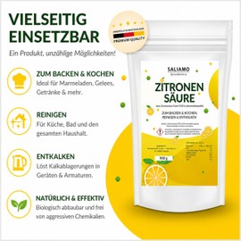 Saliamo 500 g Citric Acid Monohydrate E330 Powder, Food Grade, Pure Citric Acid, Cooking, Baking, Cleaning, Cleaning