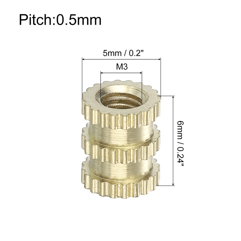 Sourcing Map 30Pcs Brass M3 x 6mm x 5mm Knurled