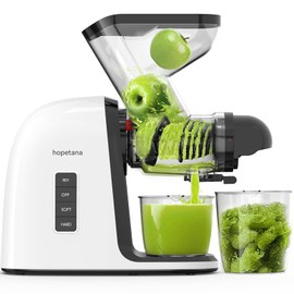 HOPETANA Cold Press Juicer, Slow Masticating, High-Yield Juice Extractor Maker, Wide Dual-Feed, Anti-Clog Reverse Function, Easy Clean for Fruits, Veggies, Wheatgrass & Celery, White