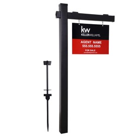 Kdgarden Vinyl PVC 6-Feet Black Real Estate Sign Post with Flat Cap, Realtor Yard Sign Post for Open House and Home for Sale, 47" Arm Holds Up to 36" Sign(No Sign)