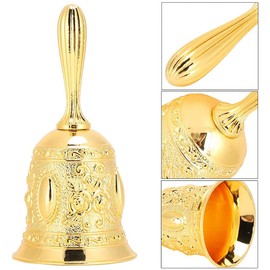 Christmas Hand Bell, Antique Metal Hand Bell, Retro Metal Hand Bell, Metal Hand Bell, for School Lunch, Vintage Style, Carved Bells, Christmas Decoration (Gold)