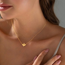 Kyerlyn Gold Necklace for Women, Dainty Dove Necklace 14K Gold Plated Swallow Necklace Pendant Trendy Adjustable Chain Cute Simple Choker Everyday Jewelry Gifts