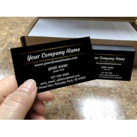 Simple Custom Premium Business Cards, Available 100,250,500,1000pcs, Full color 2sides - Black business cards with Two Sunny lines design-16pt (350gsm-Thick paper), Made in The USA