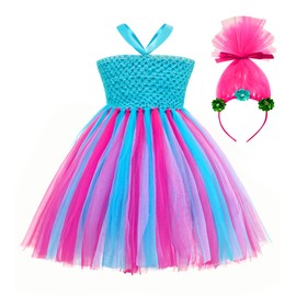 TYHTYM Girls Tutu Dresses Blue Handmade Tulle Clothing Princess Poppy Cosplay Birthday Christmas Party (US, Age, 2 Years, 3 Years, Blue)
