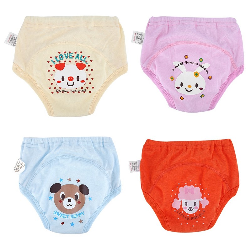 4Pcs Anti Leakage Baby Cartoon Training Pants 4 Layers Waterproof