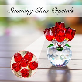 H&D HYALINE & DORA 3.3IN Crystal Red Rose Figurine Ornament,Rose Flower Gifts for Wife Mom Girlfriend,Crystal Rose Bouquet Figurine for Table Decor,Valentines Day Gifts For Her